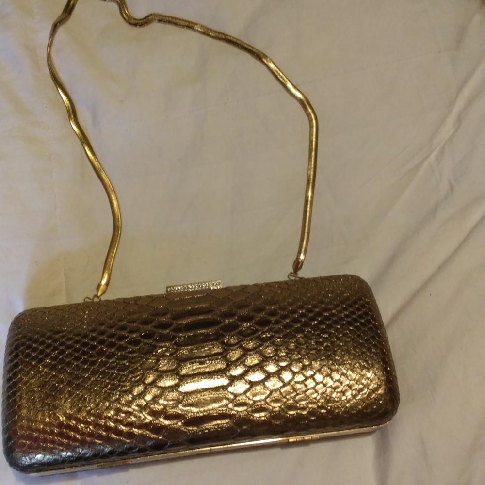 Devi Kroell for Target Bronze Barrel Clutch Shoulder Purse Faux Snakeskin